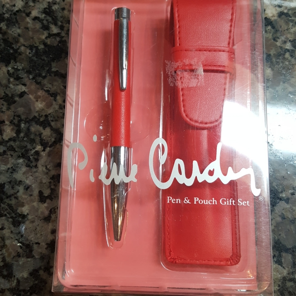 Piere cardin red orange pen w matching pouch new